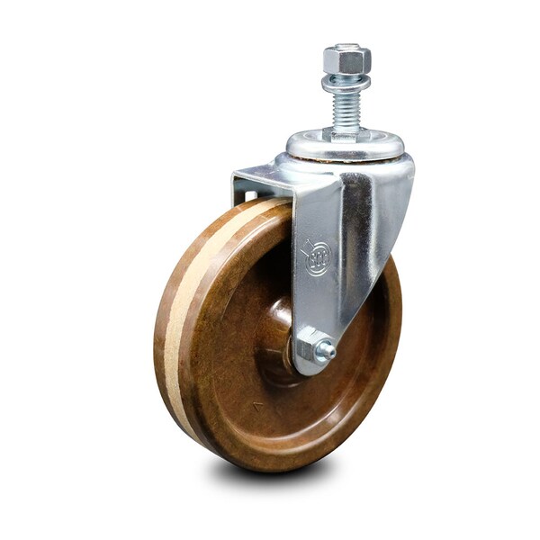 5 Inch High Temp Phenolic Wheel Swivel 1/2 Inch Threaded Stem Caster SCC